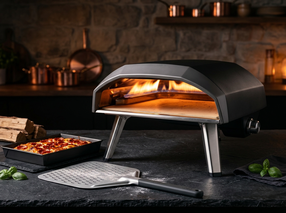 Portable 950F Gas Outdoor Pizza Oven and Hard-Anodized Detroit Pizza Pan