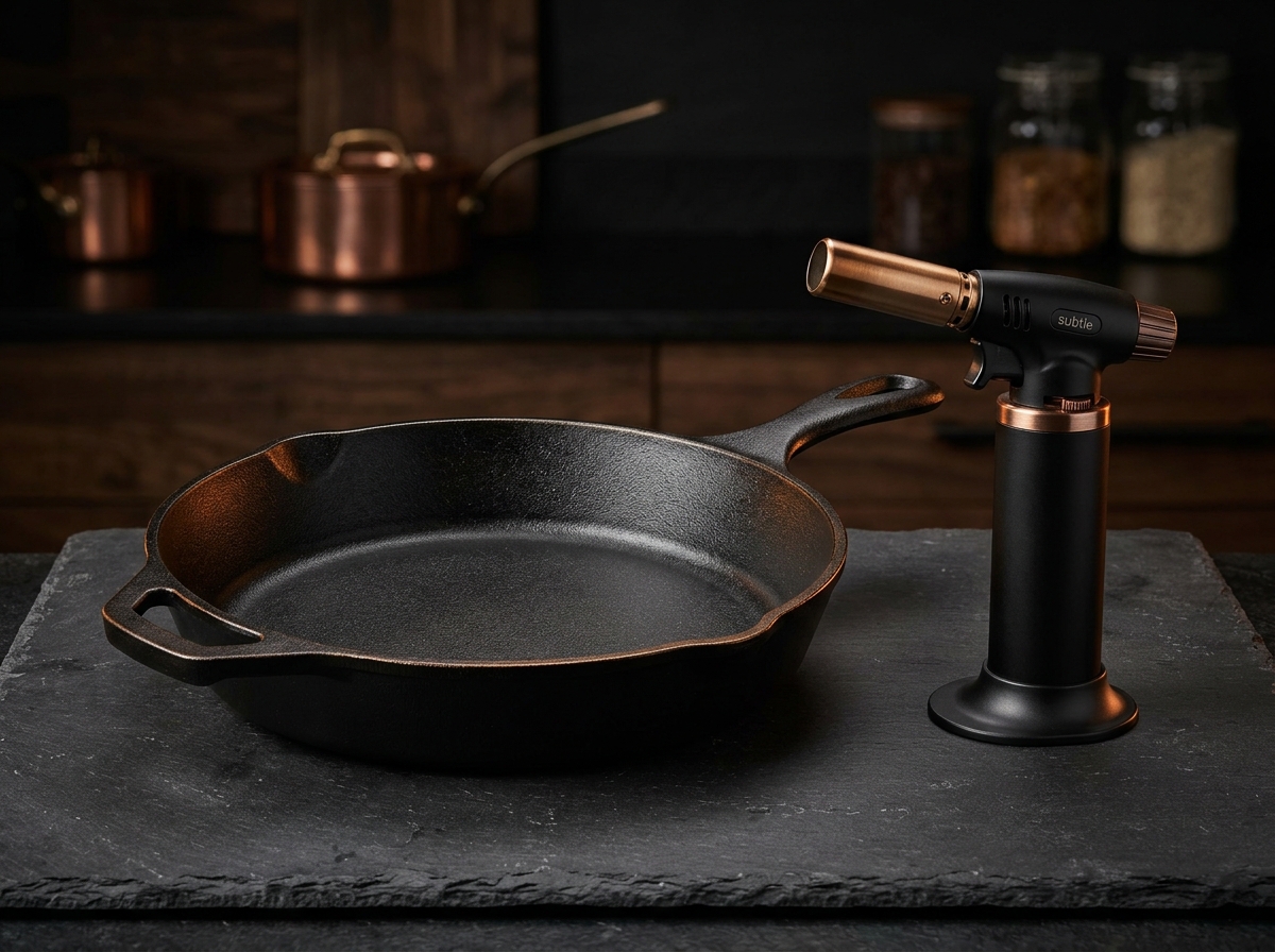12-Inch Seasoned Black Cast-Iron Skillet and Professional Butane Culinary Torch