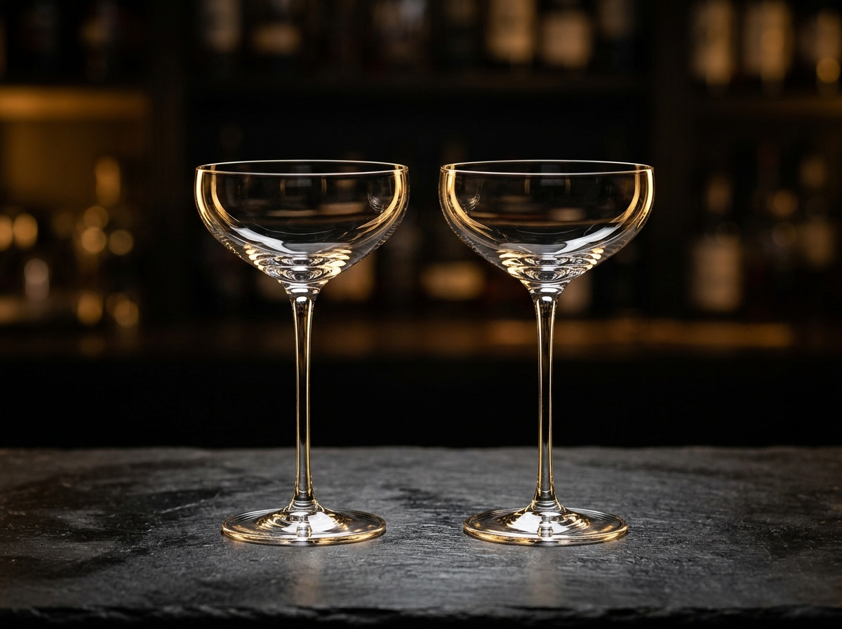 Hand-Blown Long-Stem Lead-Free Crystal Cocktail Coupe Glasses