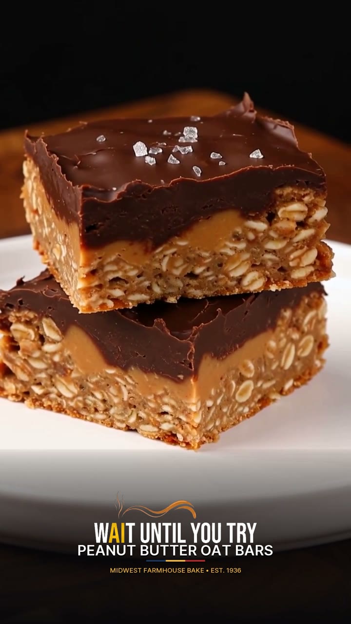 Old-Fashioned Peanut Butter Oat Bars with Crackly Mirror Chocolate