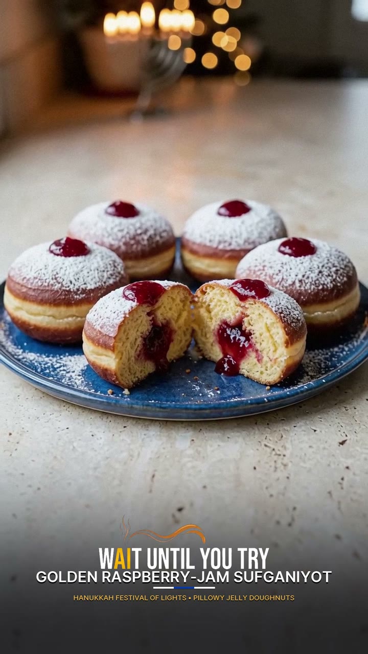 Golden Raspberry-Jam Sufganiyot