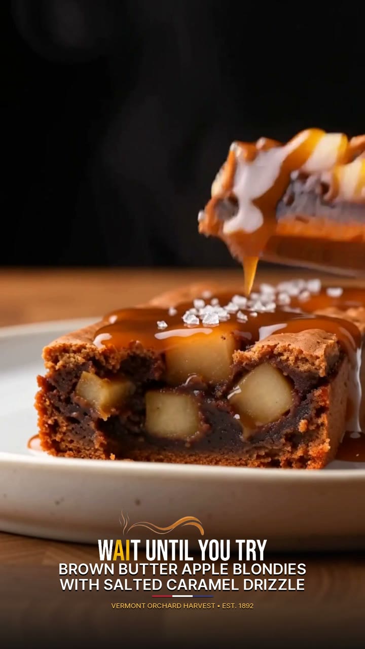 Brown Butter Apple Blondies with Salted Caramel Drizzle