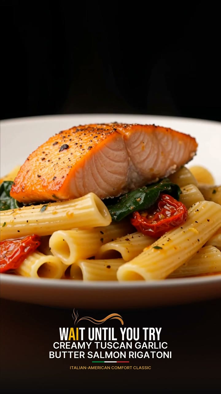 Creamy Tuscan Garlic Butter Salmon Rigatoni