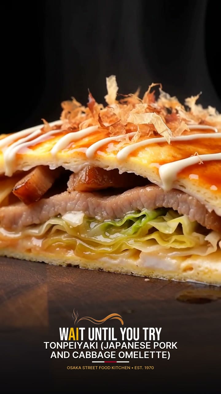 Tonpeiyaki (Japanese Pork and Cabbage Omelette)