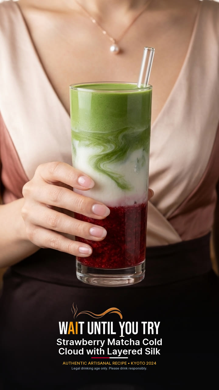Strawberry Matcha Cold Cloud with Layered Silk