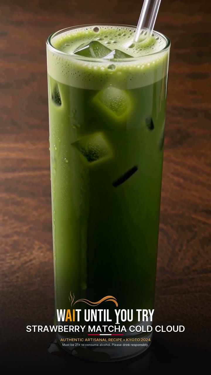 Strawberry Matcha Cold Cloud with Layered Silk