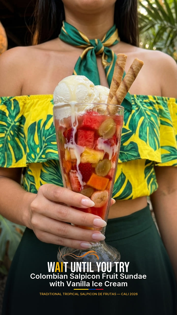 Colombian Salpicon Fruit Sundae with Vanilla Ice Cream