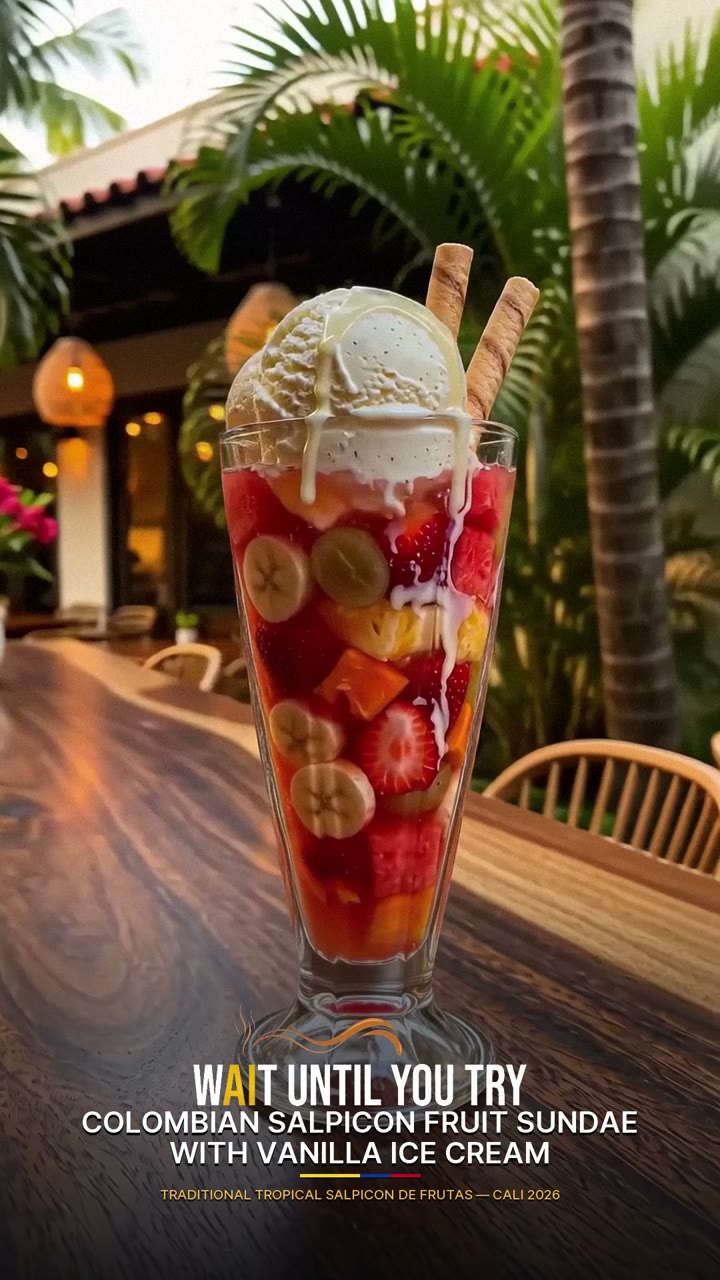 Colombian Salpicon Fruit Sundae with Vanilla Ice Cream