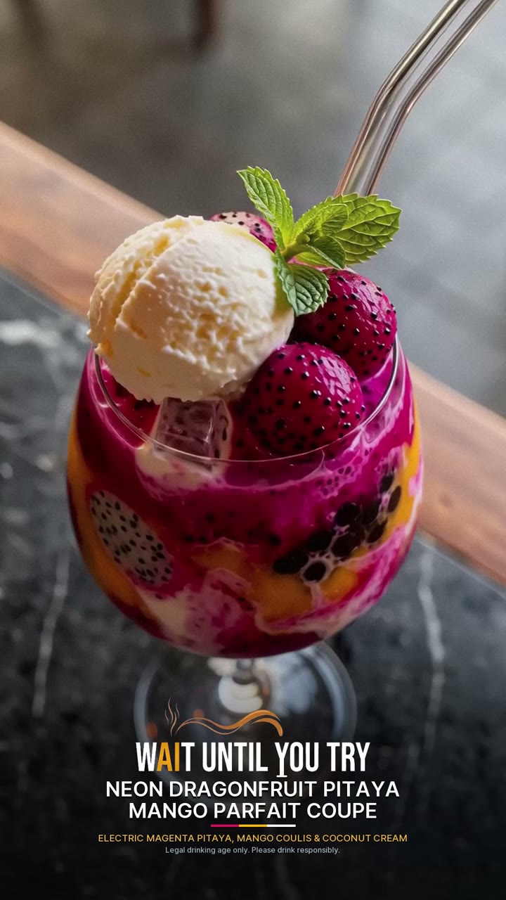 Neon Dragonfruit Pitaya Mango Parfait Coupe