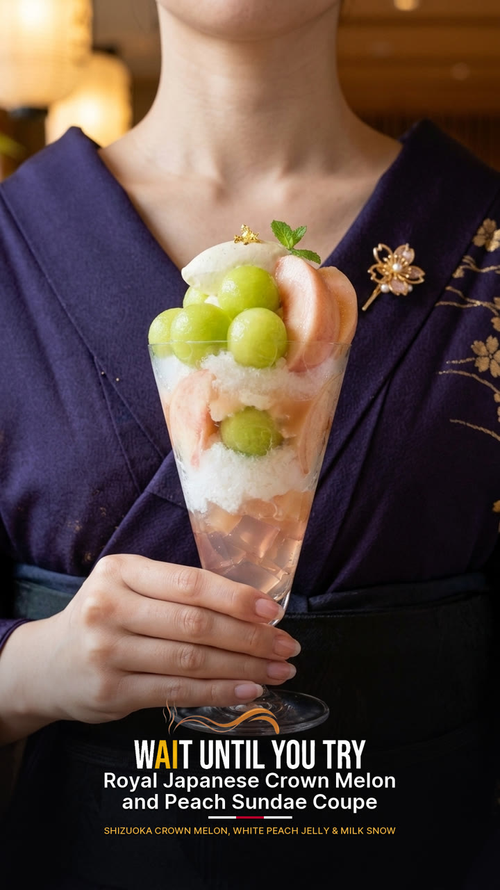Royal Japanese Crown Melon and Peach Sundae Coupe