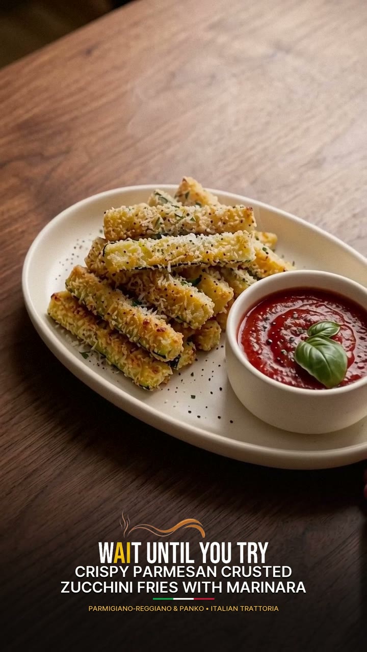 Crispy Parmesan Crusted Zucchini Fries with Marinara