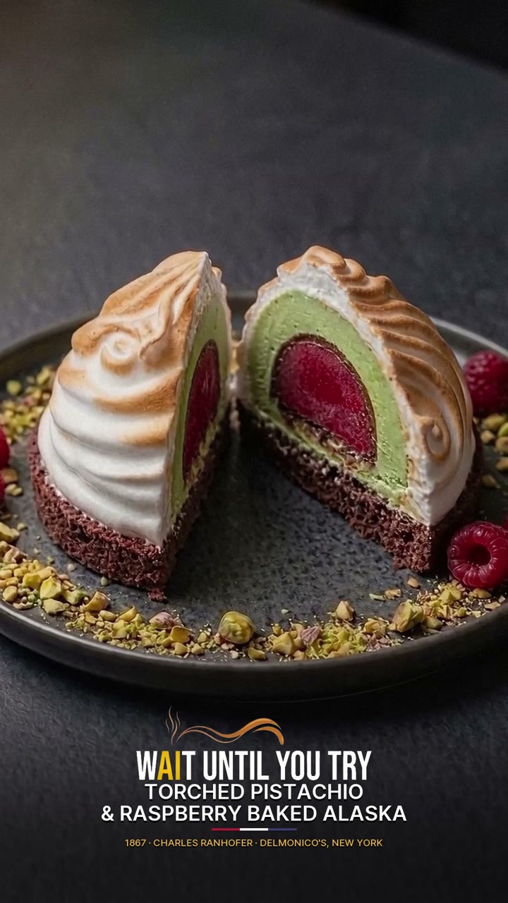 Torched Pistachio & Raspberry Baked Alaska