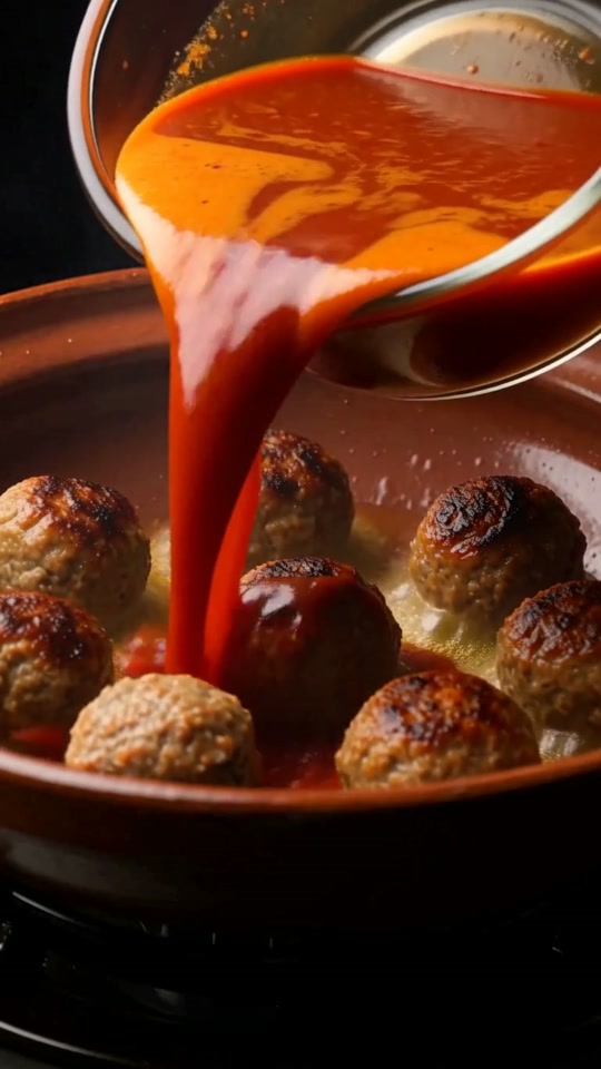 Step 5: Sear the Albóndigas & Simmer Covered to Plump the Rice: Warm 30 ml olive oil in a wide clay cazuela or Dutch oven over m
