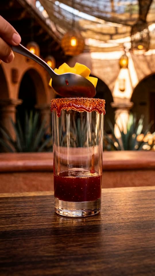 Step 5: Spoon the Base Slush & Swirl the Inner Walls with Chamoy: Spoon a thick 4 cm layer of the frozen golden mango slush into