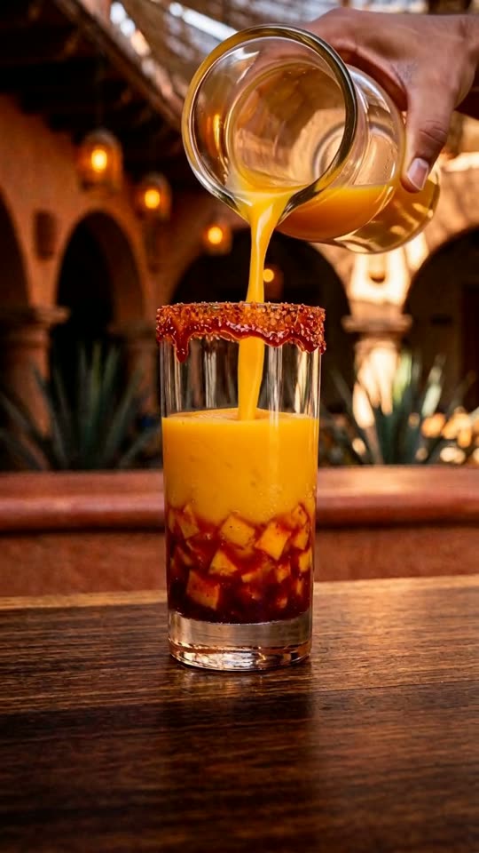 Step 6: Build the Second Mango Slush & Chamoy Tier: Add a second generous layer of frozen mango slush and a splash of chilled ma