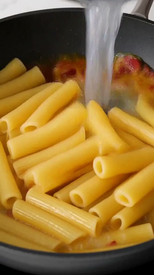 Step 4: Boil the Rigatoni: Cook the rigatoni in a pot of moderately salted water (using slightly less water than usual concentra
