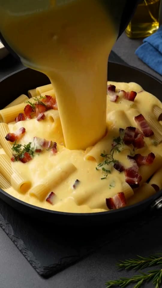 Step 5: Emulsify Off the Heat (Below 65°C / 150°F): Transfer the drained rigatoni into the skillet with the warm guanciale fat, 