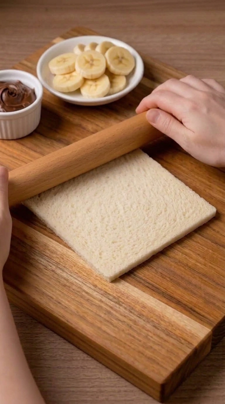Step 1: Trim and Flatten the Bread: Slice the outer crusts cleanly from all 4 sides of 6 soft brioche or pullman sandwich slices