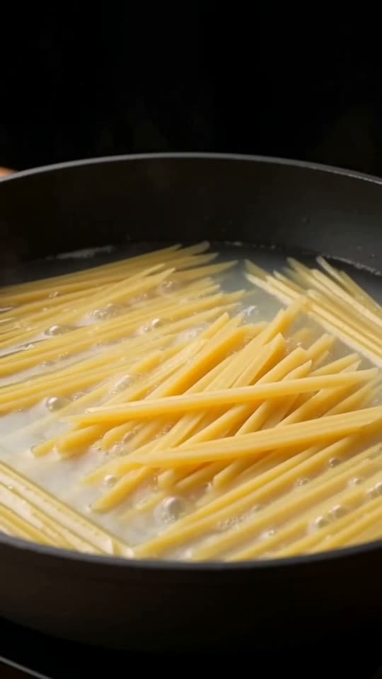 Step 2: Boil the Pasta in Half-Volume Water: Bring a shallow pot of lightly salted water to a boil—use roughly half the water yo