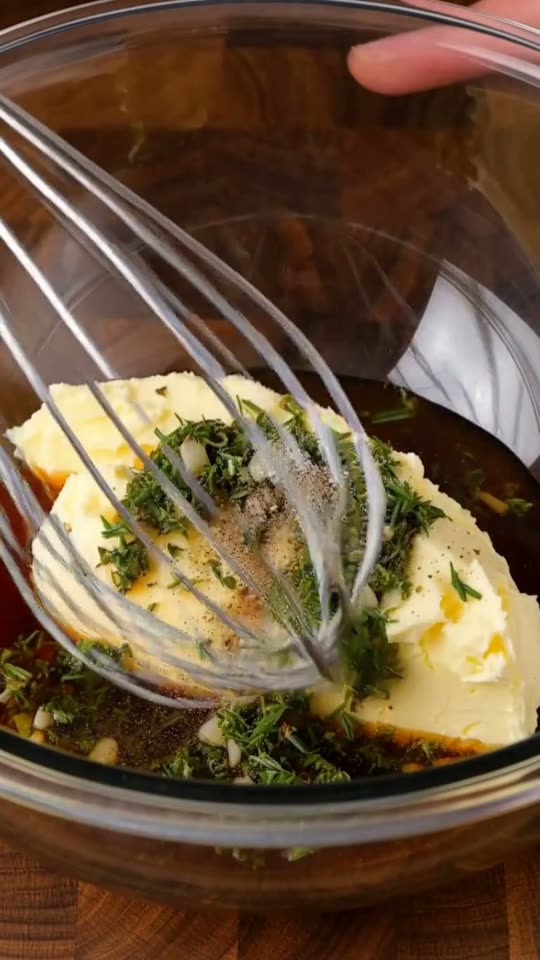 Step 1: Whip softened butter with chopped rosemary, thyme, sage, minced garlic, sea salt, cracked black pepper, and pure Quebec