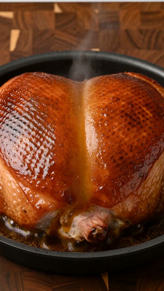 Step 3: Roast in a heavy roasting pan on a bed of fresh herb sprigs at 190°C (375°F) for about 1 hour 45 minutes to 2 hours, bas