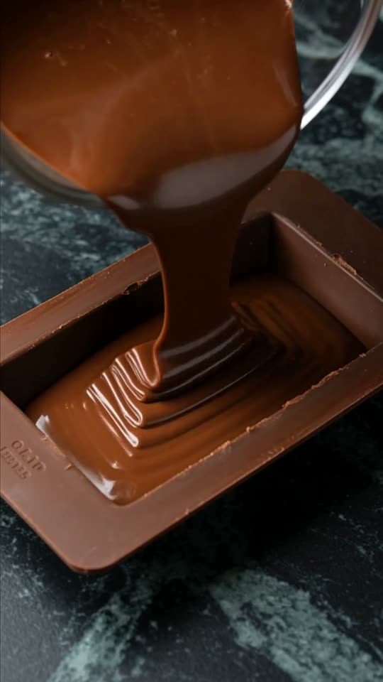 Step 4: Cast the Thin Top & Side Shell: Spoon half the tempered chocolate into two deep polycarbonate or silicone bar molds (at 