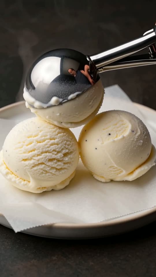 Step 1: Scoop & Compress the Ice Cream Spheres: Chill a baking sheet lined with parchment paper in the freezer for 15 minutes