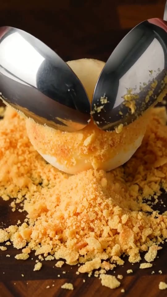 Step 4: Double-Coat & Deep-Freeze for 3 Hours: Dip each coated ice cream ball a second time through the egg white wash and pack