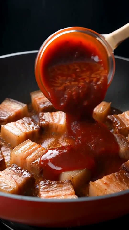 Step 5: Glaze Over Low Heat Without Scorching: Lower the burner to medium-low and let the skillet cool for 30 seconds—gochujang