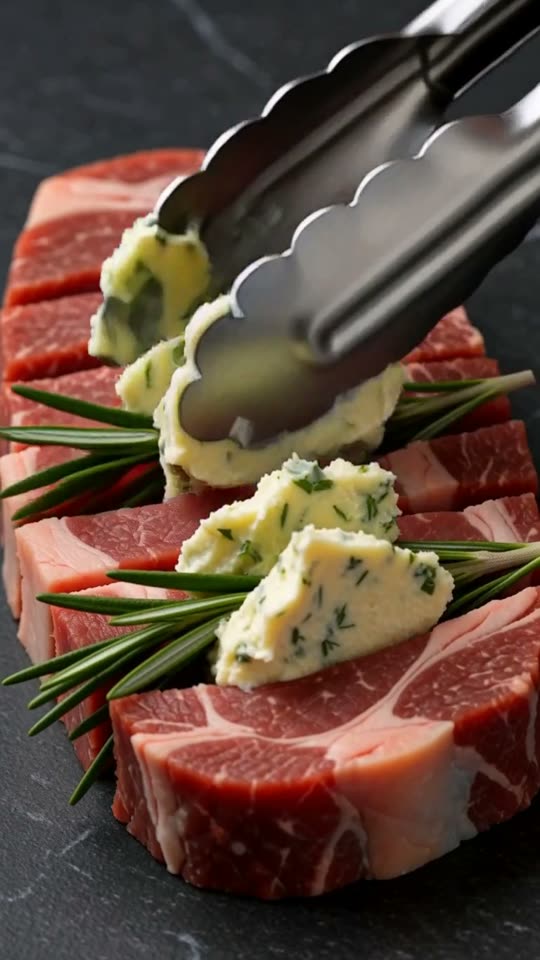 Step 3: Herb butter: Mash the softened butter with the minced garlic, chopped needles from 1 rosemary sprig, the leaves from 2 t