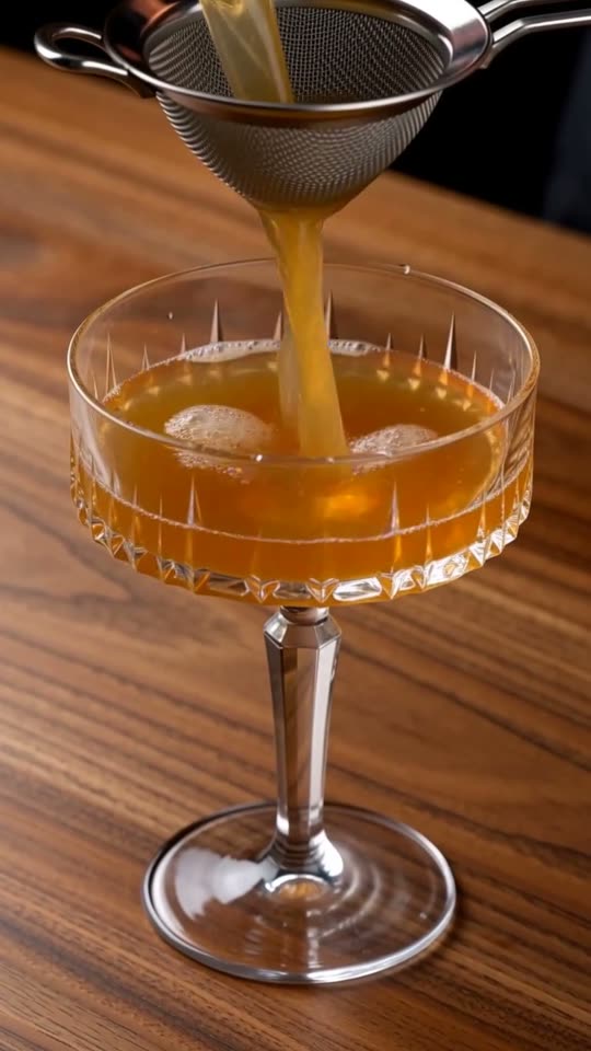 Step 5: Double-Strain into the Chilled Coupes: Pour the cocktail through both a Hawthorne coil strainer and a fine-mesh tea stra