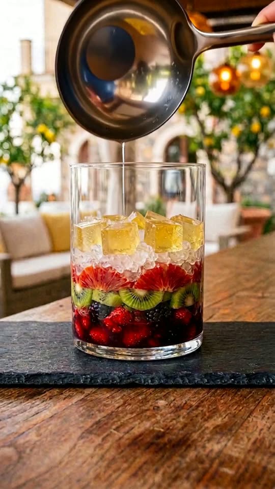 Step 6: Tuck in the Amalfi Lemon Jelly Cubes & Crushed Ice: Add 4 to 5 chilled Amalfi lemon jelly cubes per glass along with 2 t
