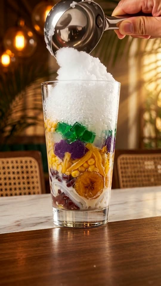 Step 4: Pack with Finely Shaved Snow Ice: Using an ice shaver (or pulsing ice cubes with 2 tbsp cold milk in a high-powered blen