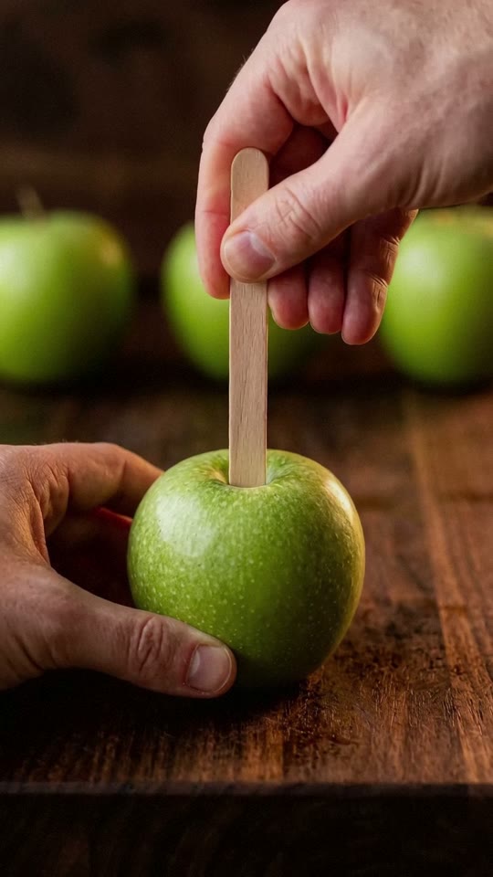 Step 1: Remove the wax so the caramel clings: dip each apple in just-boiled water for 5 seconds, rub dry with a clean towel and
