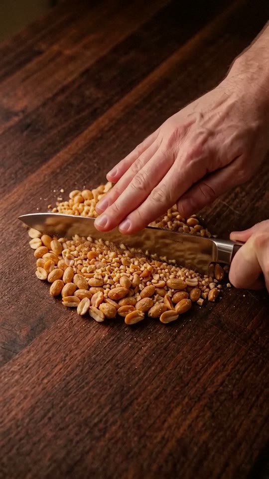 Step 2: Prep Roasted Peanuts & Parchment: Chop the peanuts coarsely and spread them in a wide shallow bowl