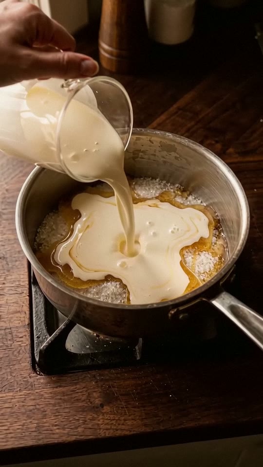 Step 3: Dissolve Sugar, Corn Syrup & Cream: In a heavy 2-litre saucepan, stir the sugar, corn syrup and 120 ml of the cream over