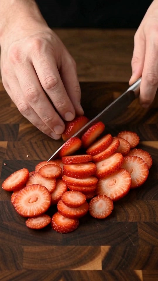 Step 4: Hull the Strawberries and Slice the Banana Last: Hull and halve 200 g fresh strawberries
