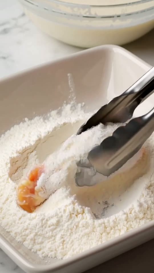 Step 2: Build the Shaggy Dredge & Rest: Whisk the flour, cornstarch, baking powder, remaining smoked paprika, garlic powder, oni
