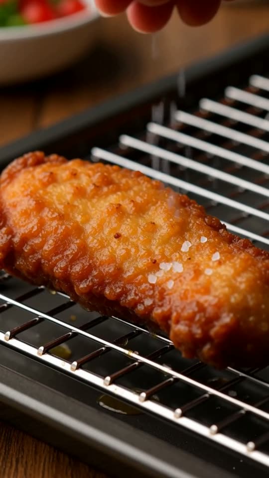 Step 4: Drain on a Wire Rack & Season Hot: Transfer the fried tenders to a clean wire cooling rack set over a sheet pan (avoid p