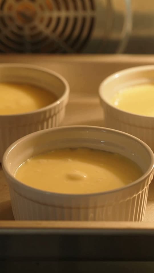 Step 4: Bake in a Hot Water Bath (Bain-Marie): Set the roasting pan on the middle oven rack and carefully pour freshly boiled wa