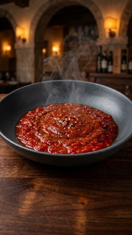 Step 6: Pool the Crimson Sauce & Twirl the Vertical Nest: Ladle a wide, steaming circular mirror of the spicy ruby-crimson arrab